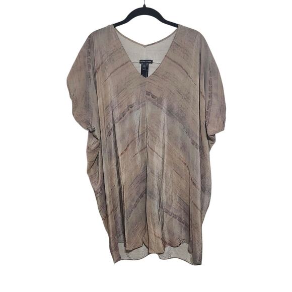 Eileen Fisher Women Small Mocha Grove Printed Silk Crepe V Neck Wedge Tunic Top - Picture 6 of 9